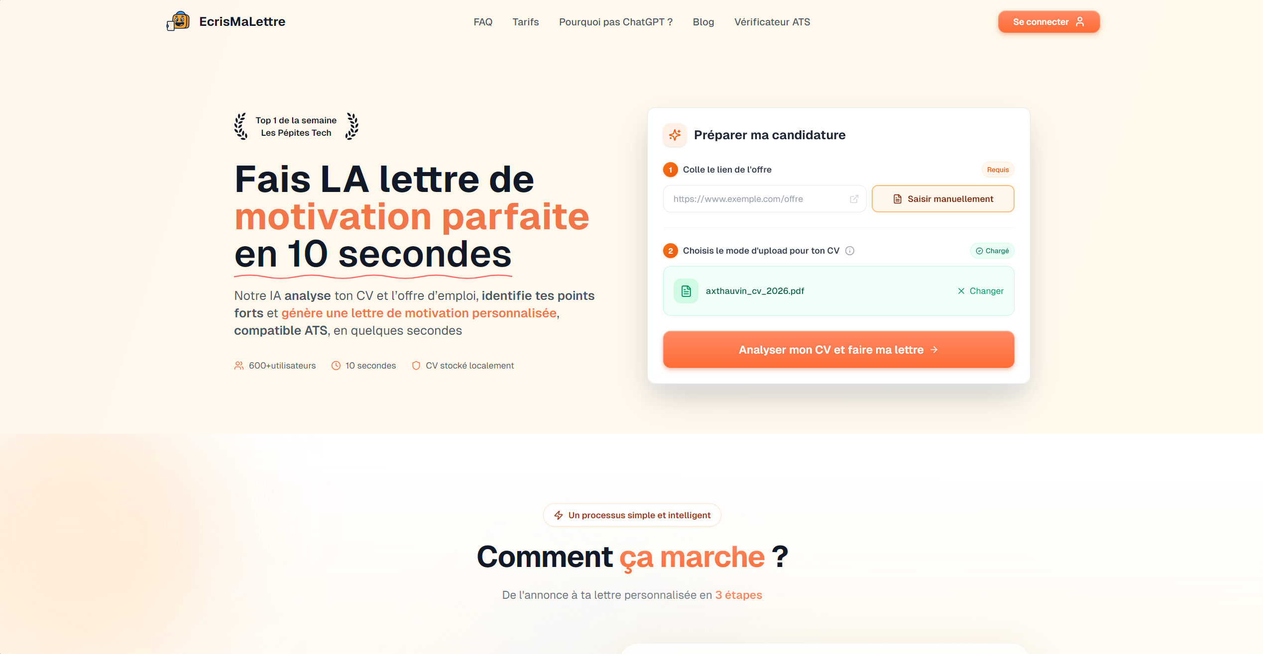 Première version d'EcrisMaLettre centrée sur la génération de lettres de motivation